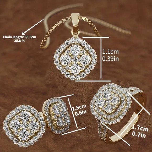 Silver-tone Necklace Pierced Earring & Ring set - Picture 2 of 2